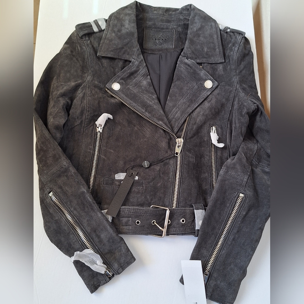 Blank NYC Suede Moto Jacket Biker Charcoal Gray Silver Crop NEW Womens XS